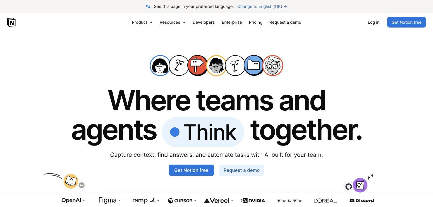 A Notion product interface presented as a polished social card