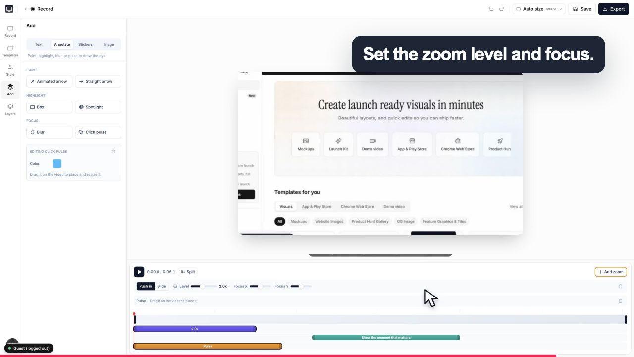 Screenhance Studio zoom controls set to a two times focus level