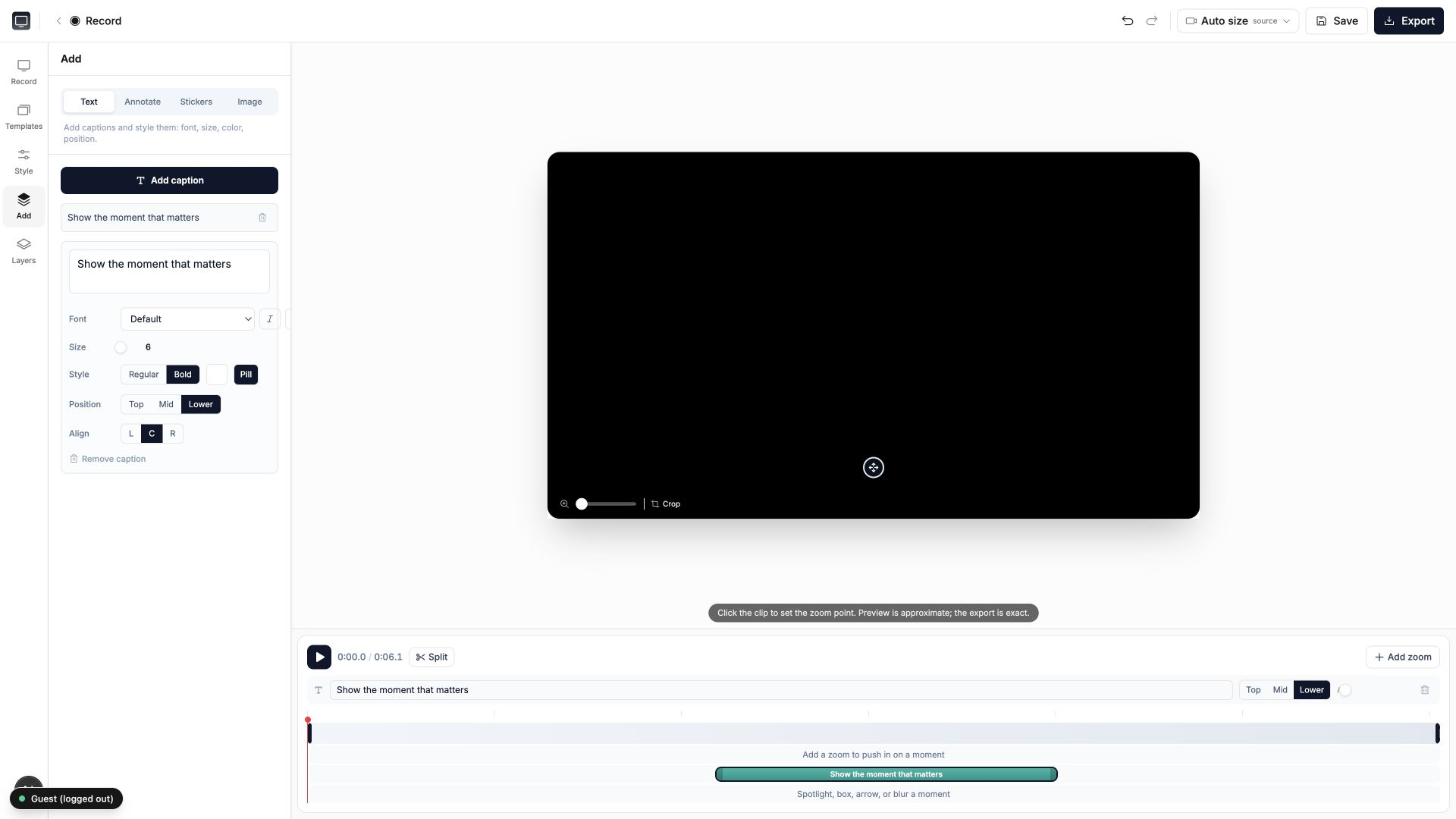 Caption editing in Screenhance Studio