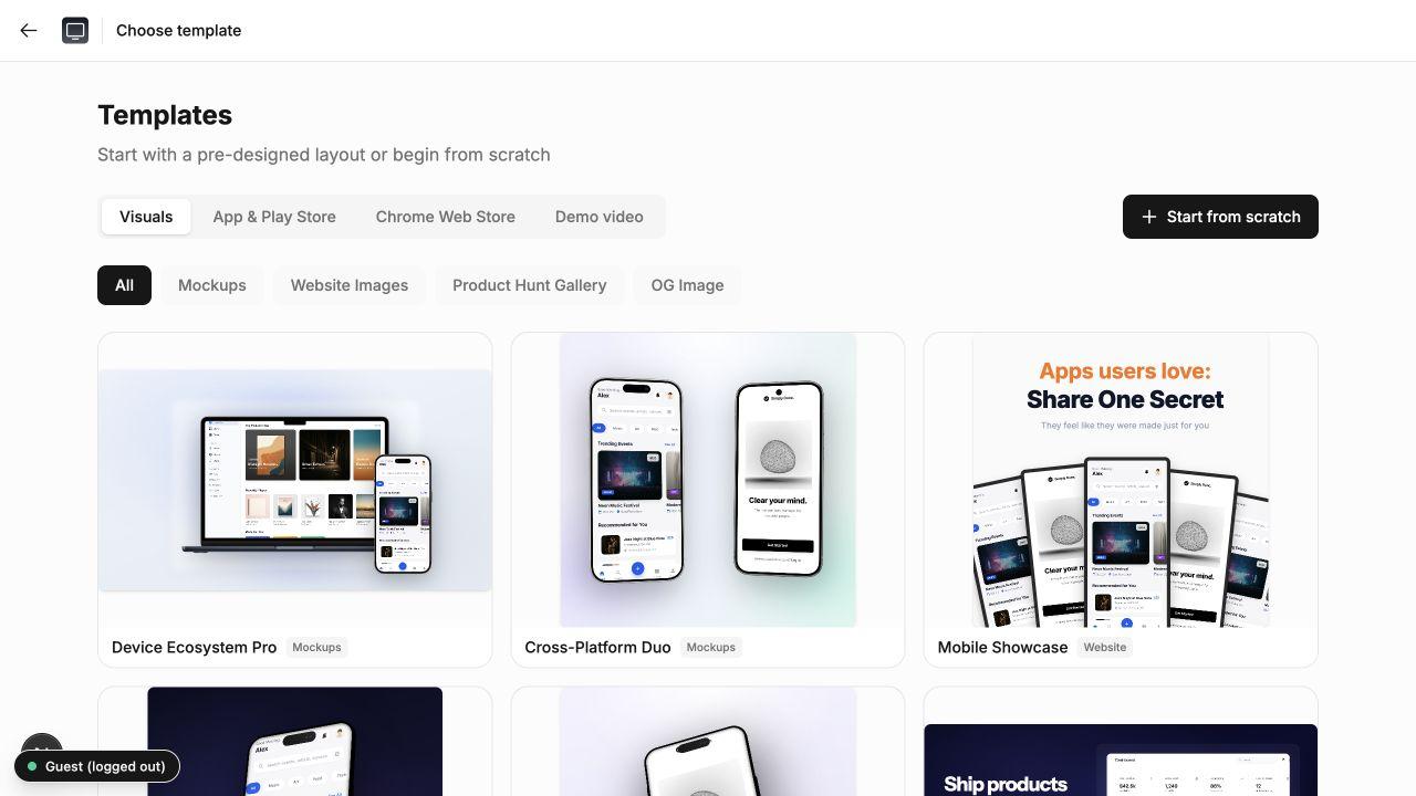 Screenhance template library with visual, store and video templates