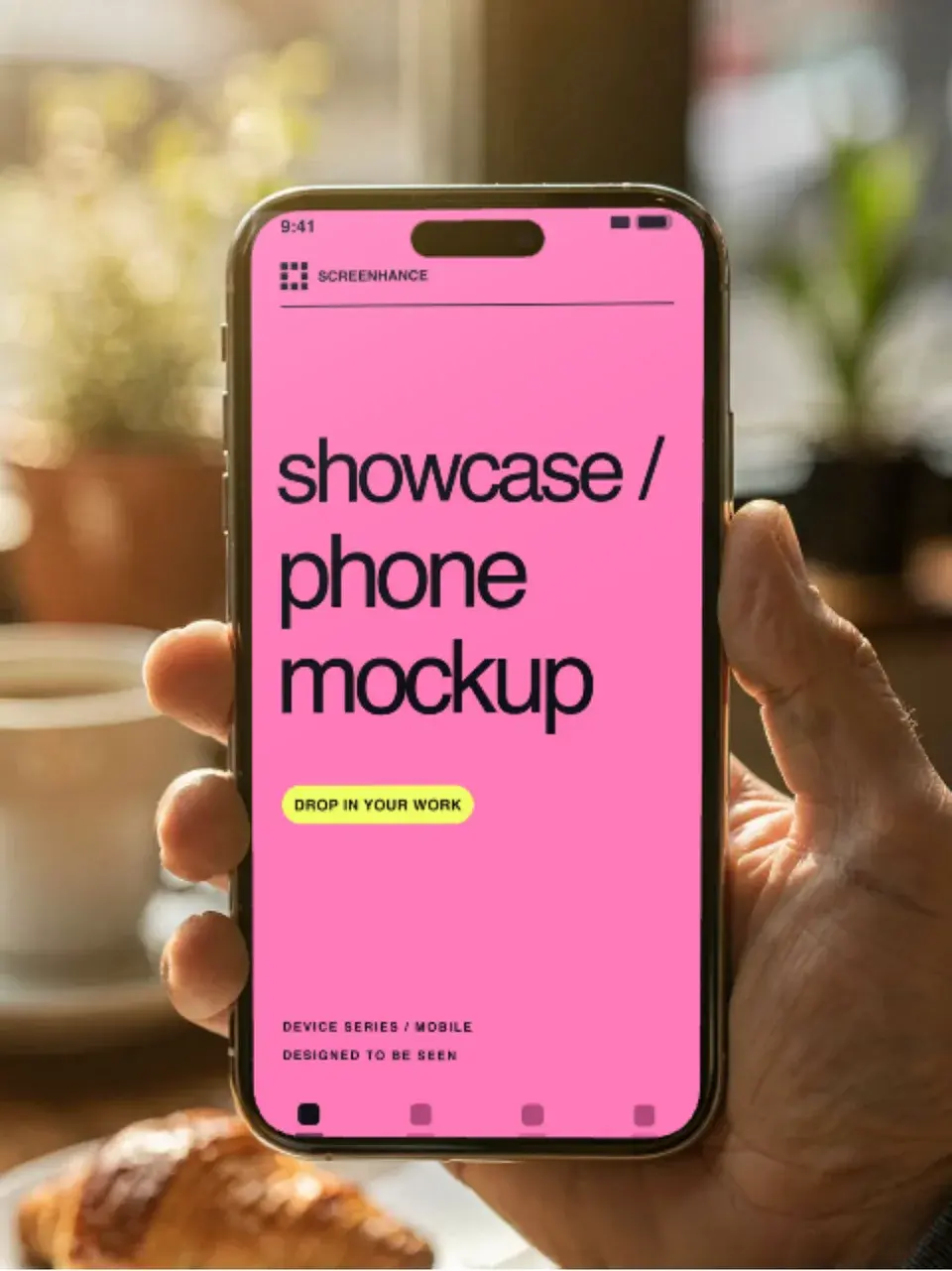 In hand · Café editable Screenhance template