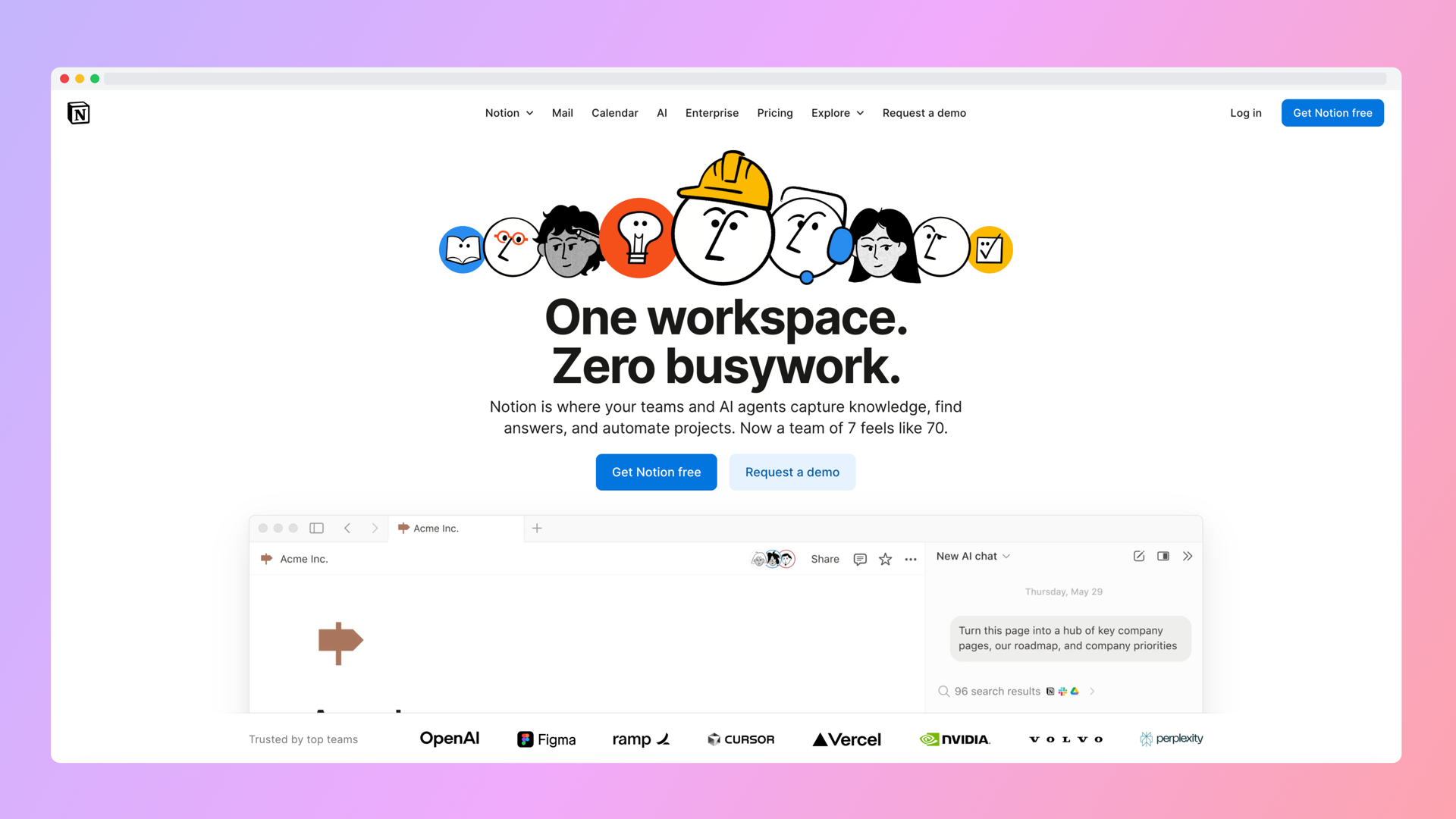 Notion screenshot with beautiful background