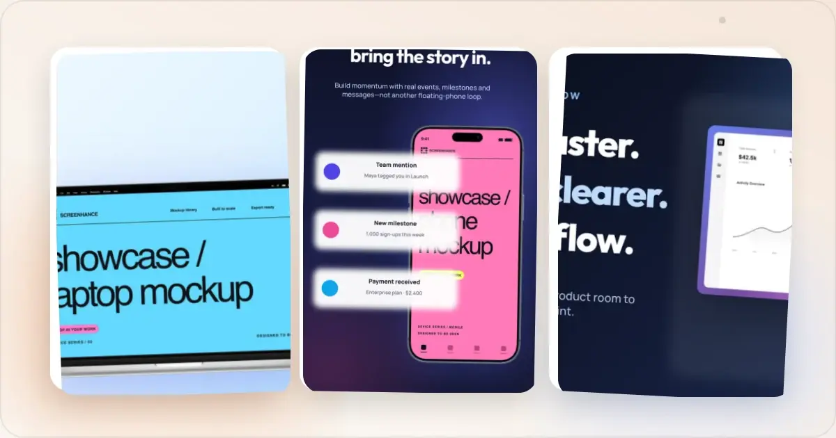 Screenhance motion and demos example for App Preview Videos vs Screenshots: Which Converts Better?