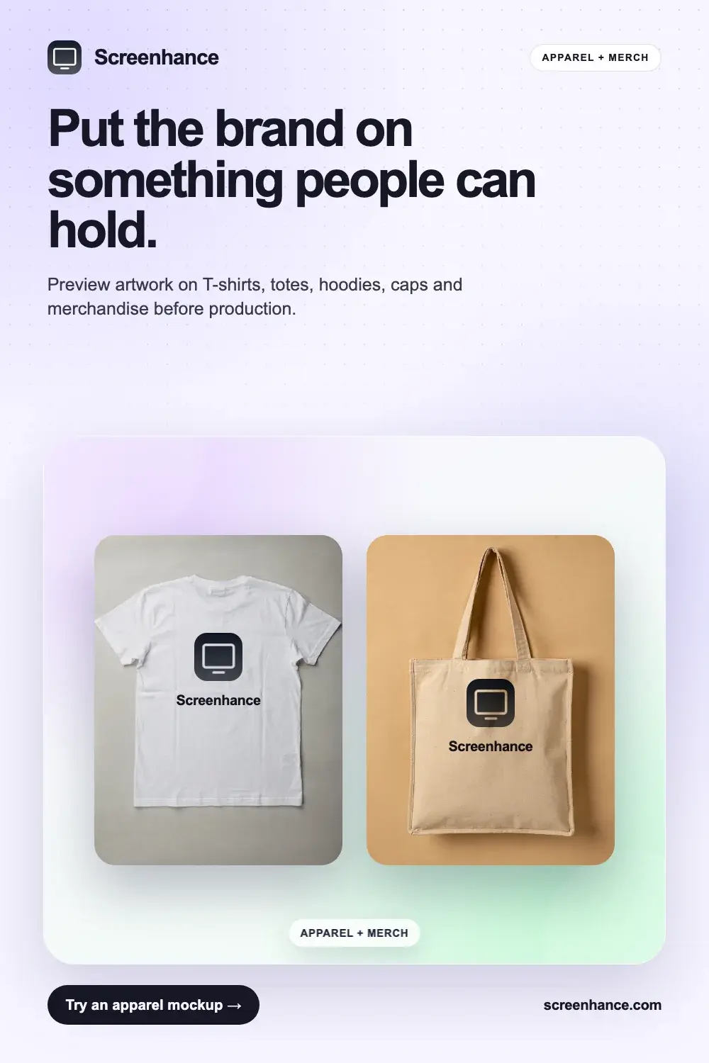 Apparel and merchandise mockup examples showing branded clothing and accessories
