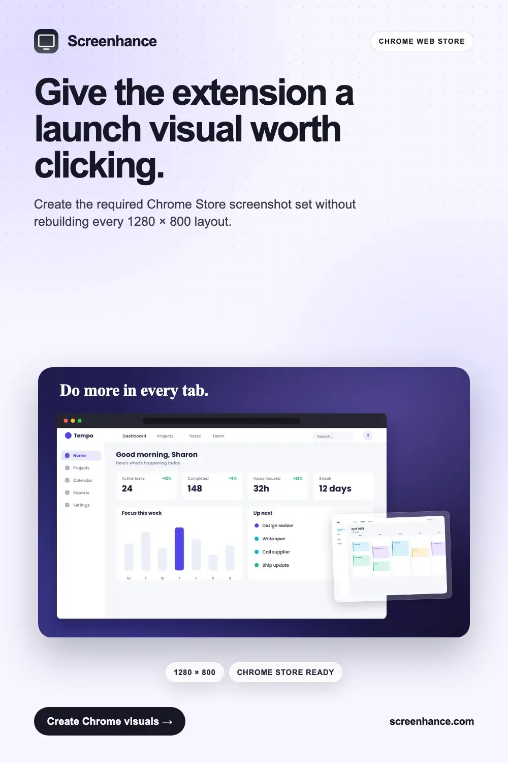 Chrome Web Store screenshot set example with browser extension screens and promotional tiles
