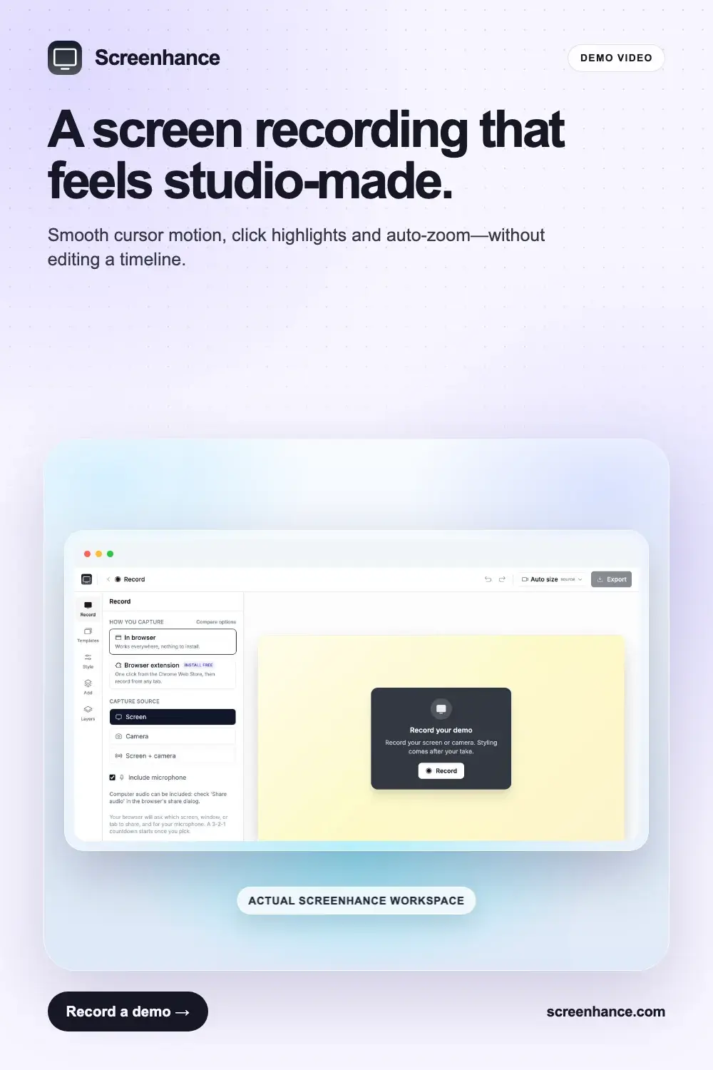 Product demo video example with automatic zoom, cursor effects and product interface