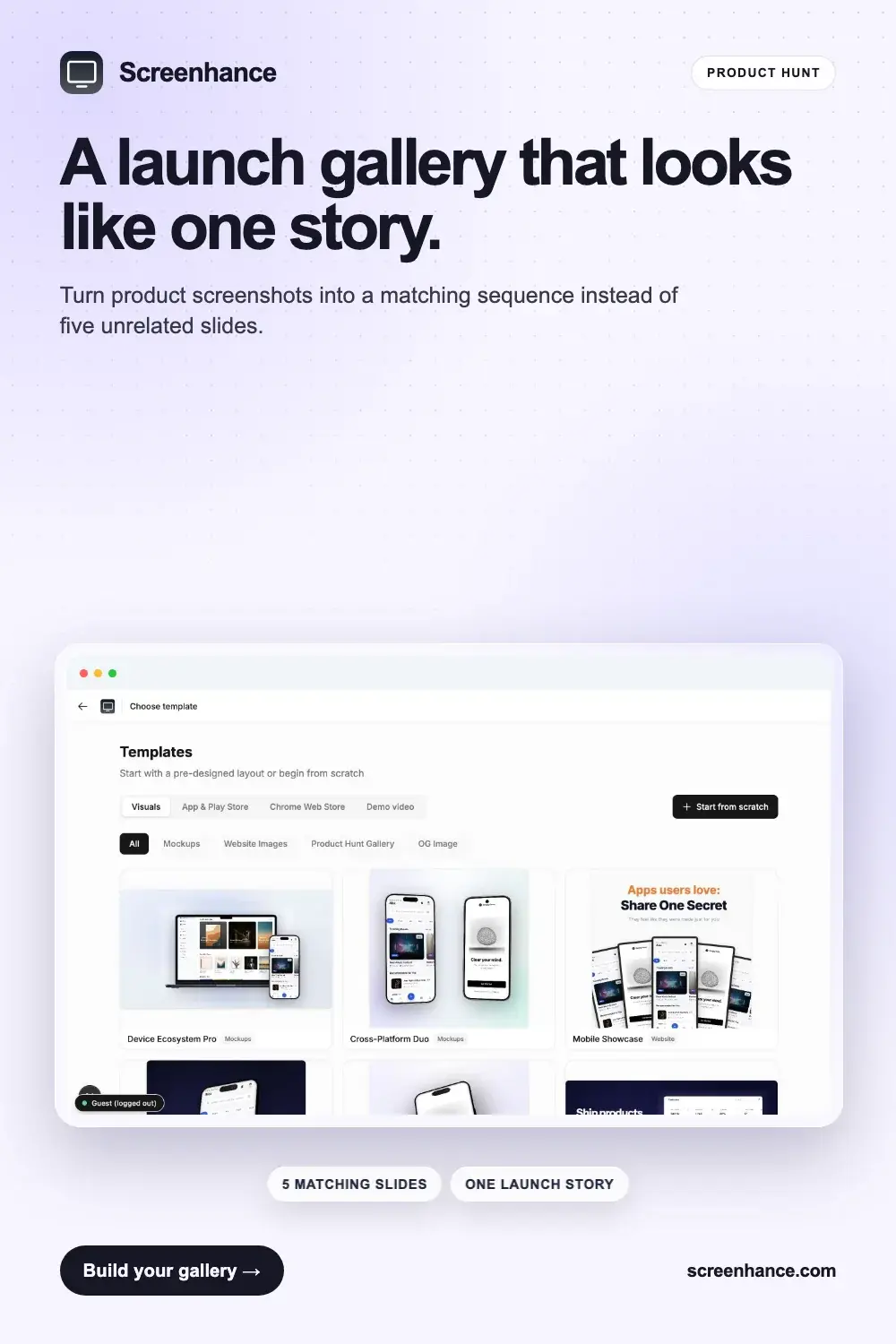 Product Hunt gallery example with coordinated feature slides and SaaS screenshots