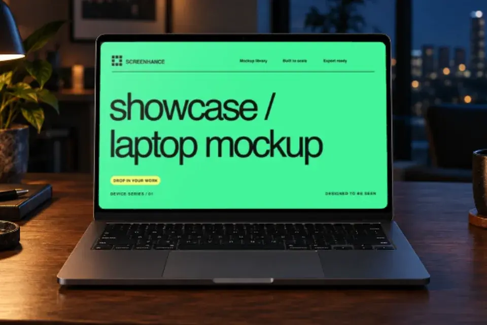 MacBook Pro · Night Workstation Film editable Screenhance template