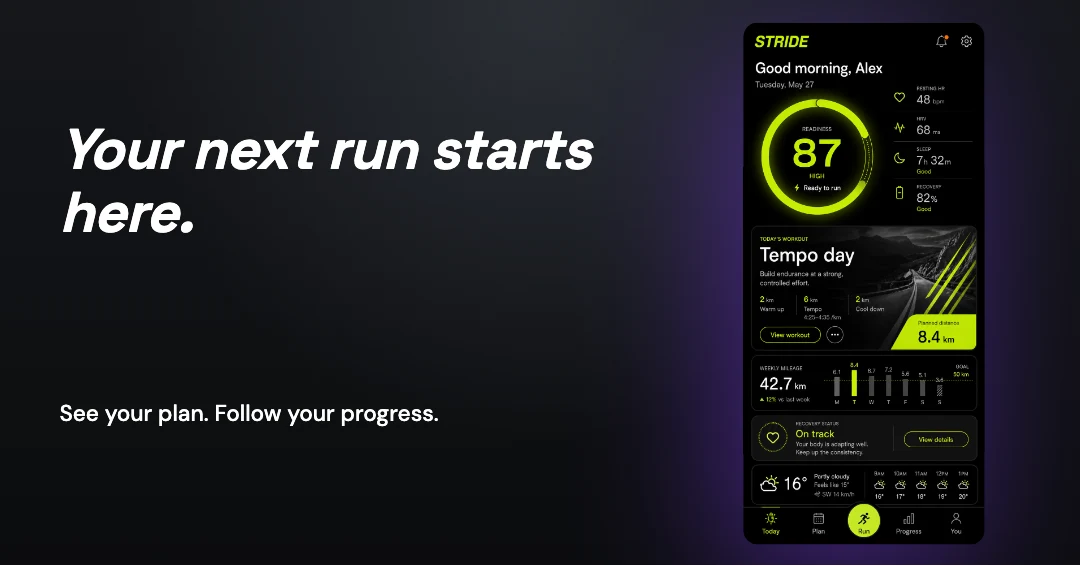 Stride’s finished launch card showing the product screen and main benefit