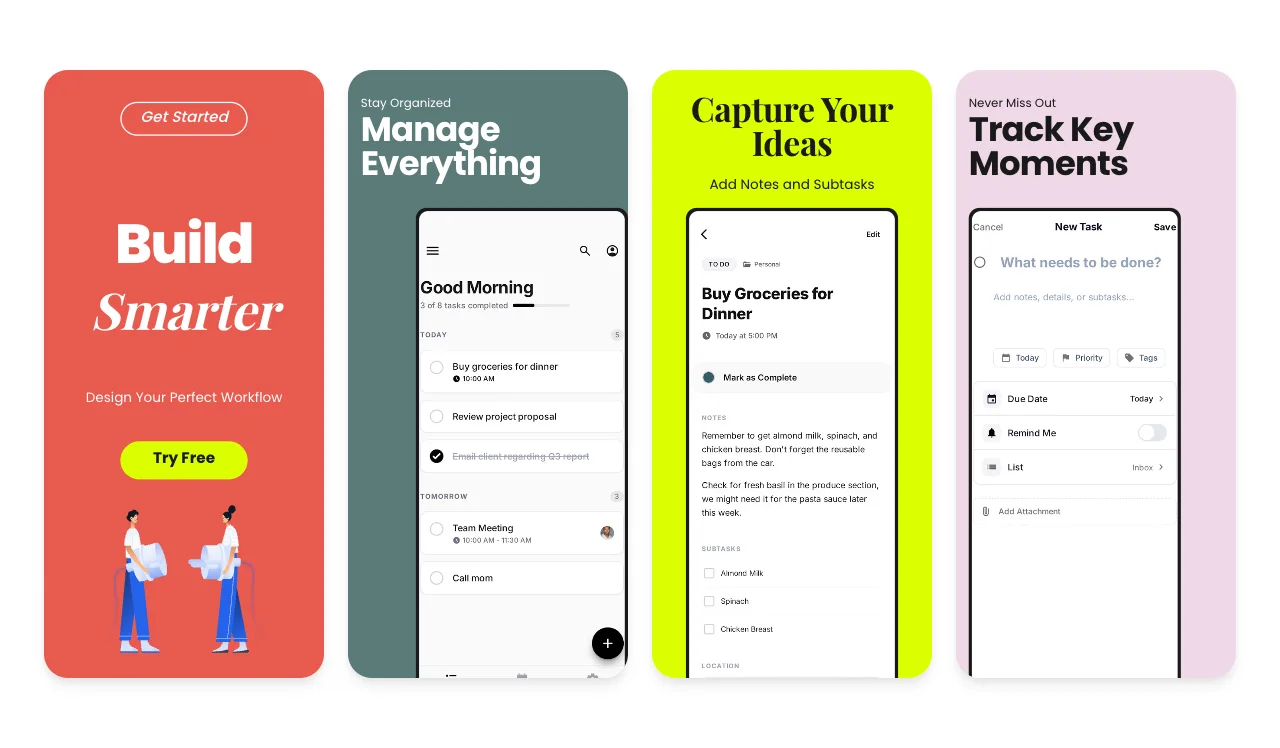 Colorful Multi-Layout App Store screenshot template for productivity apps