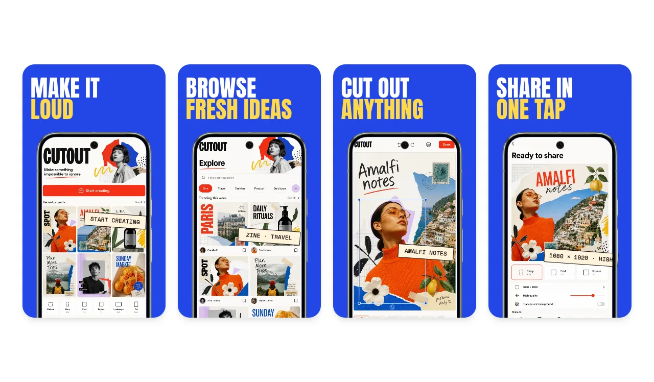 Cutout Studio Google Play screenshot template for Android apps