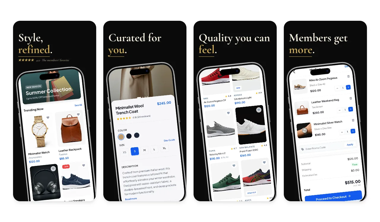 Luxury Gold App Store screenshot template for shopping apps