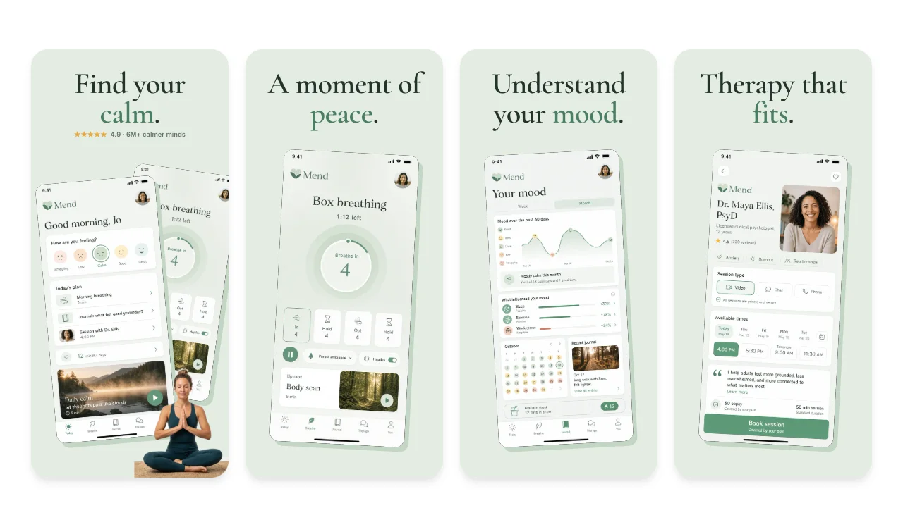 Mend App Store screenshot template for health and fitness apps