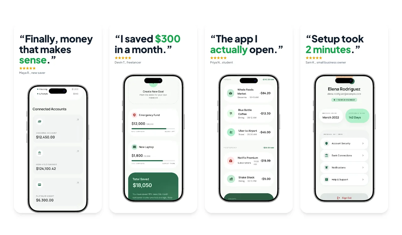 Quote Testimonial App Store screenshot template for finance apps