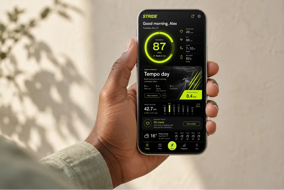 A training app in someone’s hand