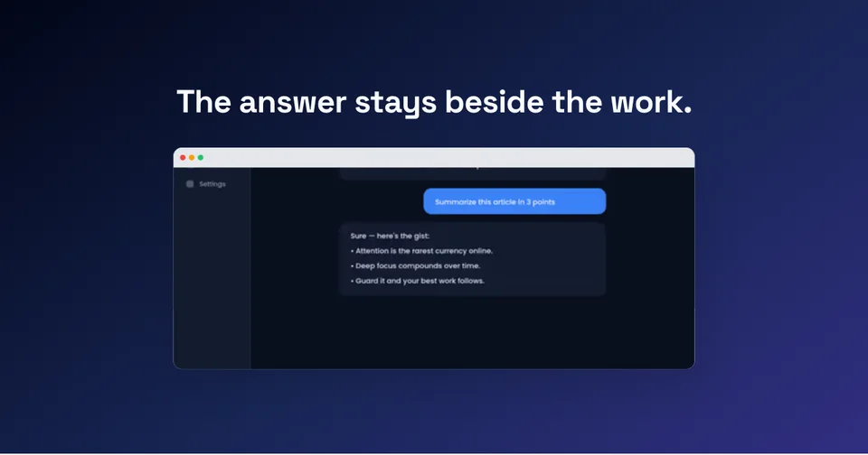 Dark OG image with the headline above an AI workspace browser interface