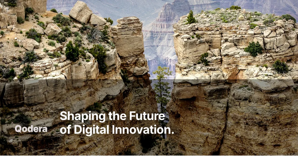 Landscape photograph OG image with a brand name and white innovation headline positioned over a dark rock area