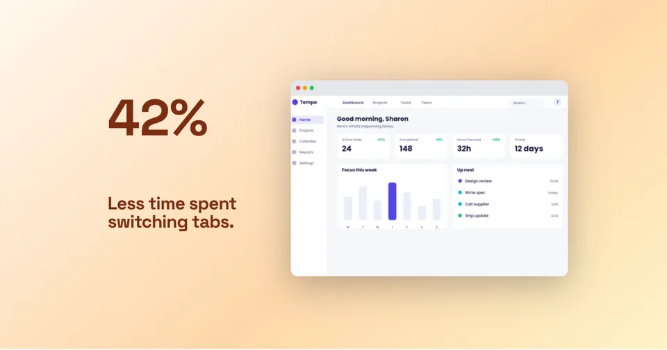 Warm OG image with a large percentage claim beside a product dashboard