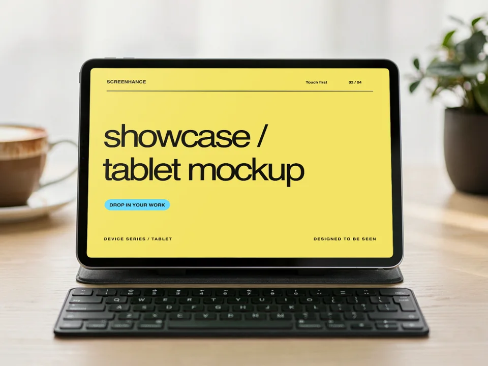 iPad, Keyboard Desk animated mockup template